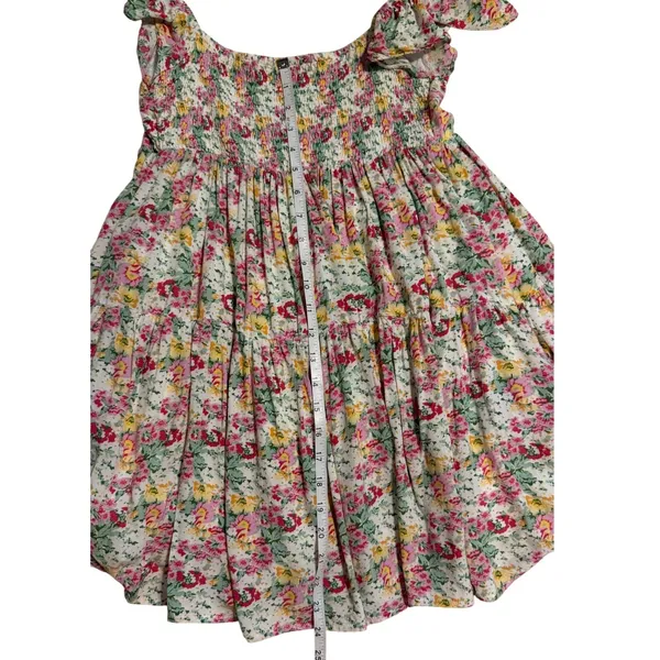 In February Floral Smocked Mini‎ Dress Small Ruffle Sleeve Tiered Rayon 1088D - Image 8