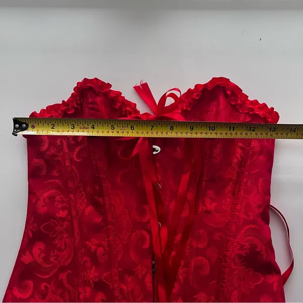 Lace up Hook and eye Red corset ruffle trim Medium - Image 5