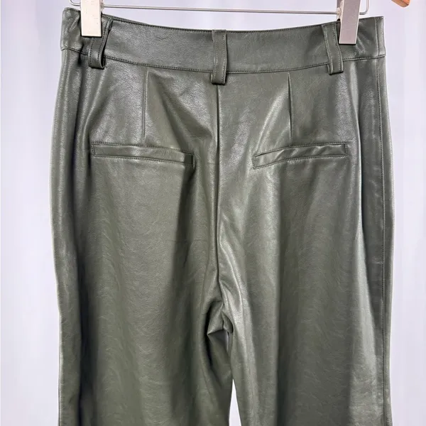 NWT Lulus Effortless Edge Vegan Leather Straight Leg Pants in Olive Green Size M - Image 11