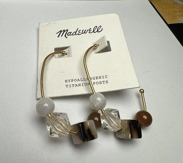 Madewell Chunky Bead Hoop Gold Tone Pierced Earrings NWT - Image 2