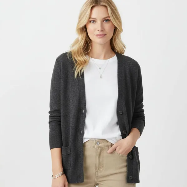 J Crew Wool Blend Dark Gray Button Up Long Sleeve Fitted Cardigan Sweater - Image 7