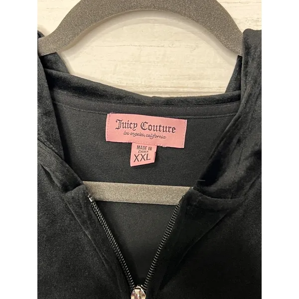 Juicy Couture Velour Rhinestone Zip Up Hoodie Women's XXL Black Y2K - Image 4