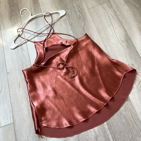 Free People Tank Top l'amour cami womens Pink medium satin going out party chic - Image 6