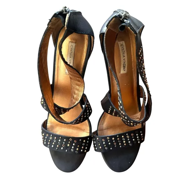 CYNTHIA VINCENT Reid‎ Studded Leather Heels Black Sz 10 - Image 4