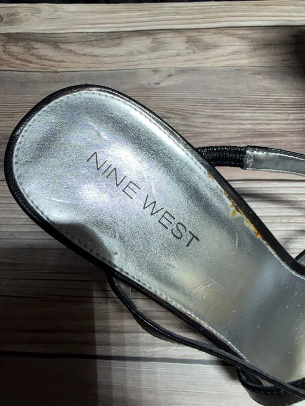 Nine West Black Strappy Leather Heels, Size 7.5 - Image 2