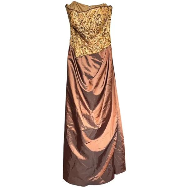 Jovani Formal Gown Sz‎ 12 Gold Brown Strapless Dress Sequins beaded Ball Prom - Image 2