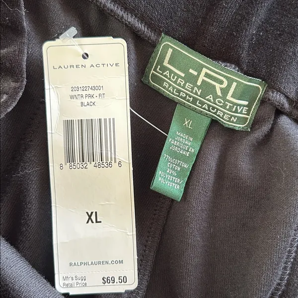 Ralph Lauren active black velour, cotton wide leg pull on track pants XL NWT​ - Image 7