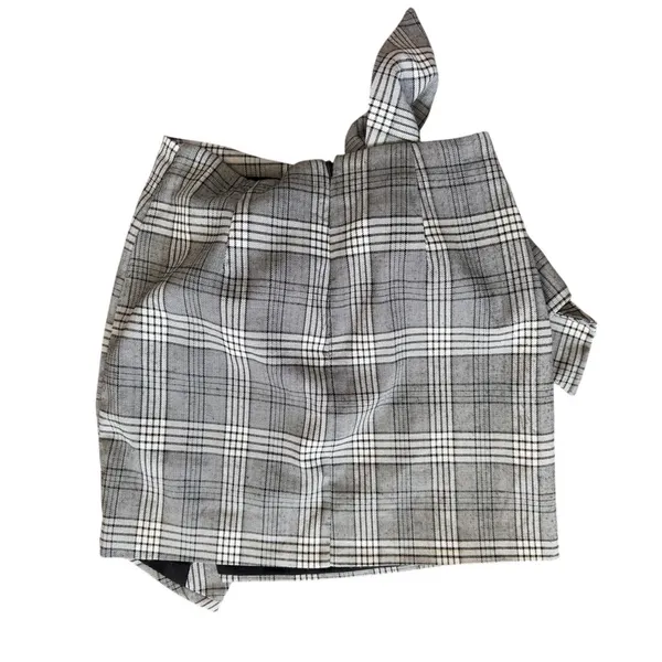 Lovers+Friends Grey Tartan Plaid Tie Front Asymmetric Mini Skirt Preppy Grunge - Image 3