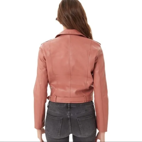 NWT Montrez Moto Jacket Womens M Pink Faux Leather Belted Zipper Edgy Bikercore - Image 5