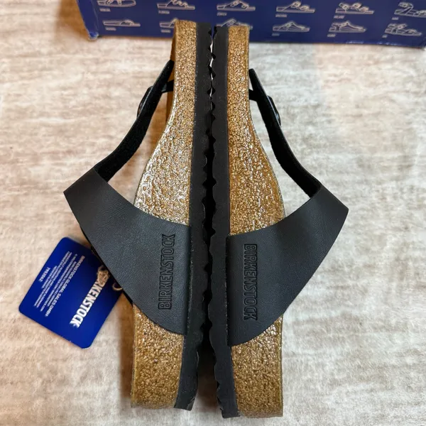 Birkenstock Gizeh 36 Womens 5 Mens 3 Black Leather Cork Sandals Regular Fit New - Image 3