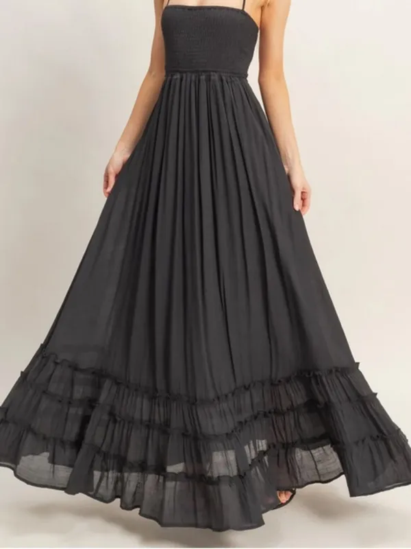 HYFVE Black Halter Smocked Maxi Dress with Tiered Ruffle Hem L - Image 4