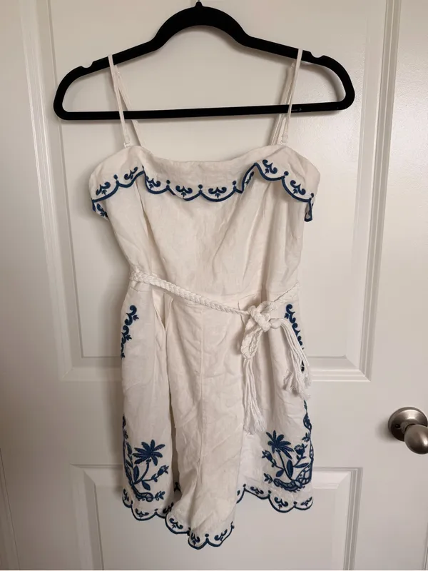 Carolina Constas Linen Embroidered Romper Small - Image 2