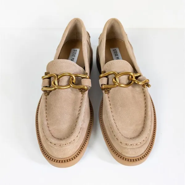 STEVE MADDEN Tan Suede Karmine Chunky Chain Loafer Leather Slip On Women's 6 - Image 6