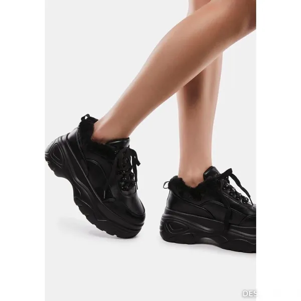 Koi Fur Trim Sneakers Size 8 Black Faux Leather New Whimsigoth Fairy Grunge Punk - Image 11