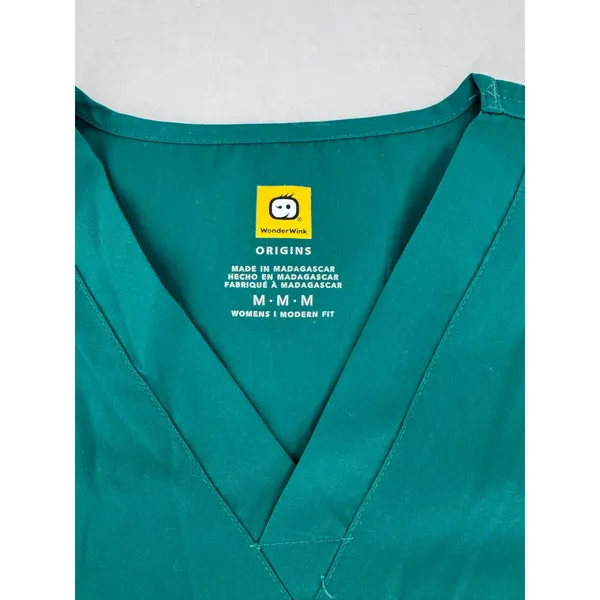 WonderWink Origins Women’s Medium Teal Scrub Top Modern Fit V Neck Medical Nurse - Image 2