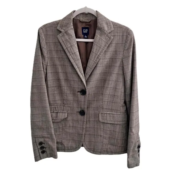 GAP Vintage 90s Wool Blazer Academia Brown Check Y2K - Image 3
