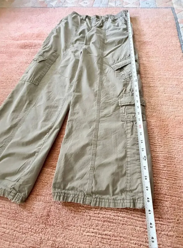 Y2K Cargo Olive Green High Rise Wide Leg Cotton Utility Pants S - Image 4