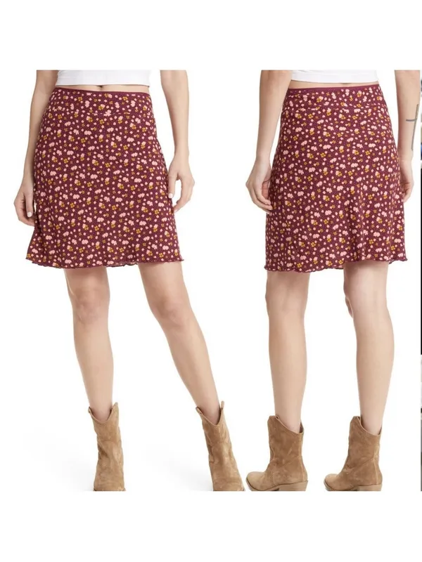 Free People IRL Floral Mini‎ Slip Skirt Y2K 90's Style Size 2 In Plum Combo Nwt - Image 3