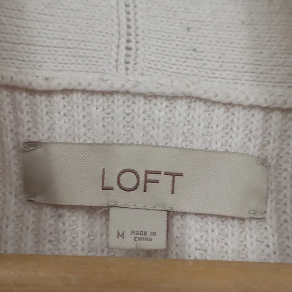 LOFT Womens Ribbed Open Front Cardigan Sweater Cream Ivory Cotton Wool Blend M - Image 3