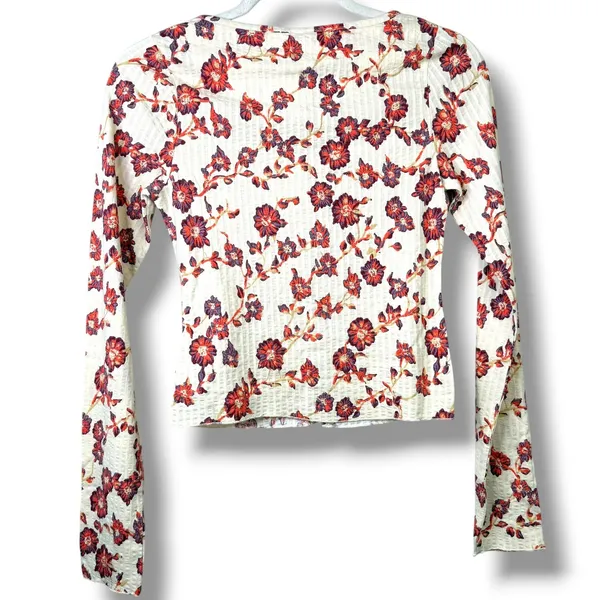 NEW Free People Tilly Tea Combo Ivory Floral Button Front Cotton Long Sleeve Top - Image 7