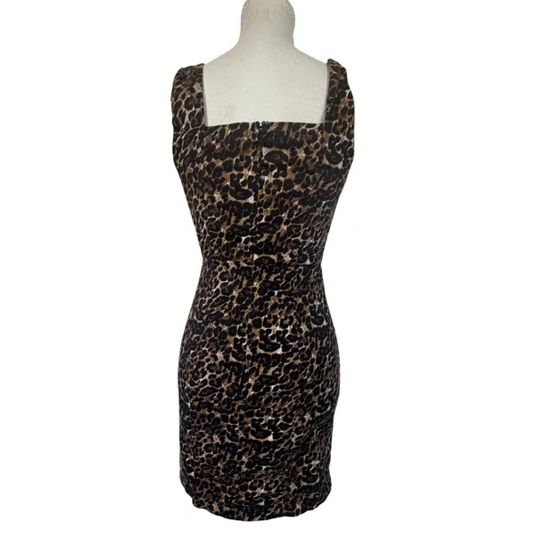 Leopard Print Mini Dress Womens XS Brown Black Square Neck Bodycon Stretch Y2K - Image 7