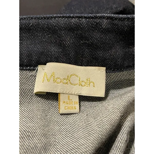 ModCloth Denim Skirt Large High Waisted Button Jean Retro 70s Dark Wash Preppy - Image 10