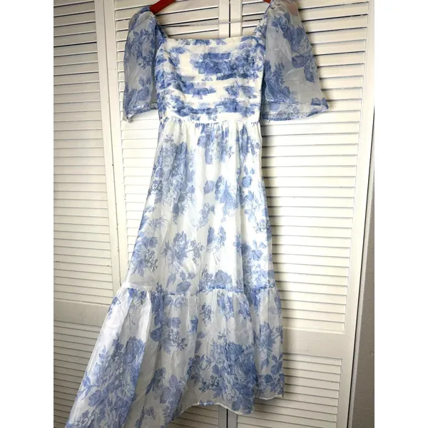 Abercrombie & Fitch The A&F Emerson Angel Sleeve Midi Dress Size S Blue - Image 3