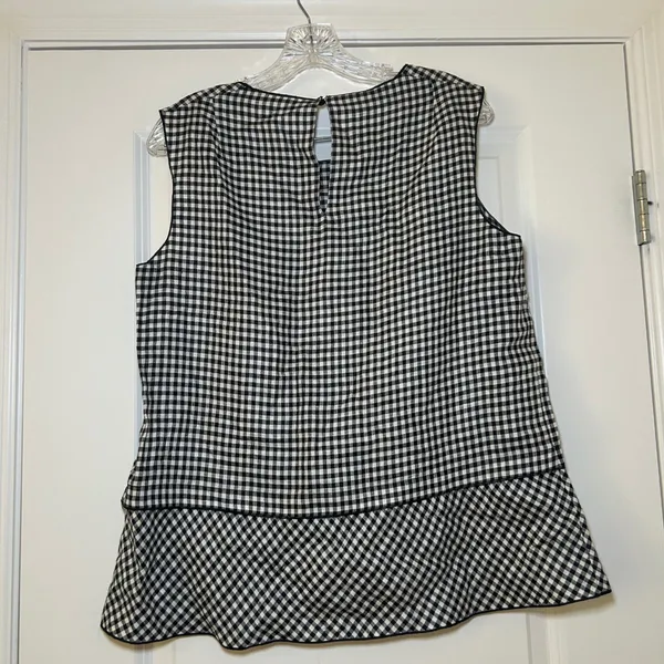 Akris Punto Womens Black White Gingham Peplum Sleeveless Top 12 Saks Exclusive - Image 5