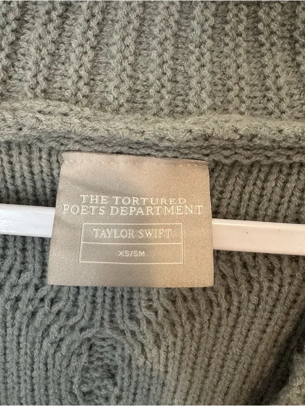 Authentic TAYLOR SWIFT TTPD Cable Knit V-Neck Cardigan Sweater - Gray XS/S - Image 3