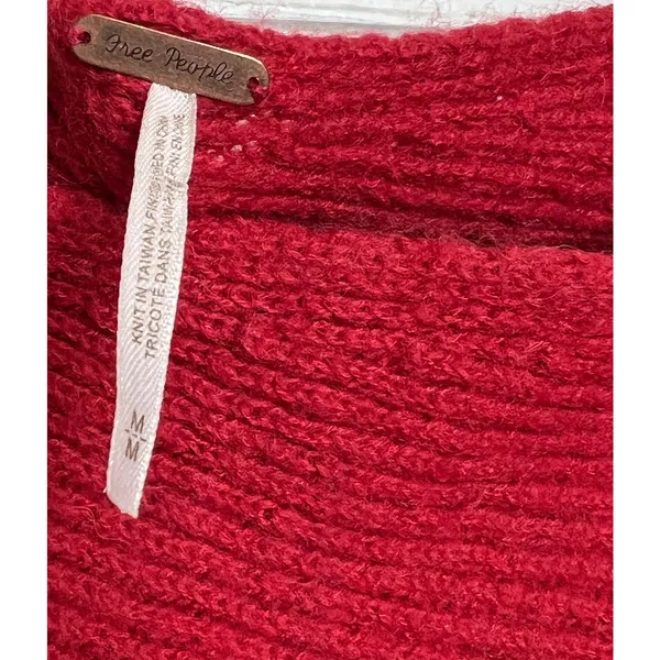 Free People Oversized Red Knit Sweater Slouchy Dolman Sleeves Size Medium - Image 3
