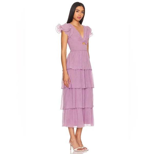 ASTR Emporia Purple Pleated Tiered Midi Dress Size Small NWT - Image 3