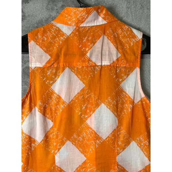 Boden Jaffa Painted Check Sleeveless Button Front Shirt Orange White Size‎ 6 New - Image 4