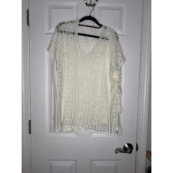 UNBRANDED Cream Crochet Open Knit Beach Cover-Up Size S Boho‎ Beachy - Image 2