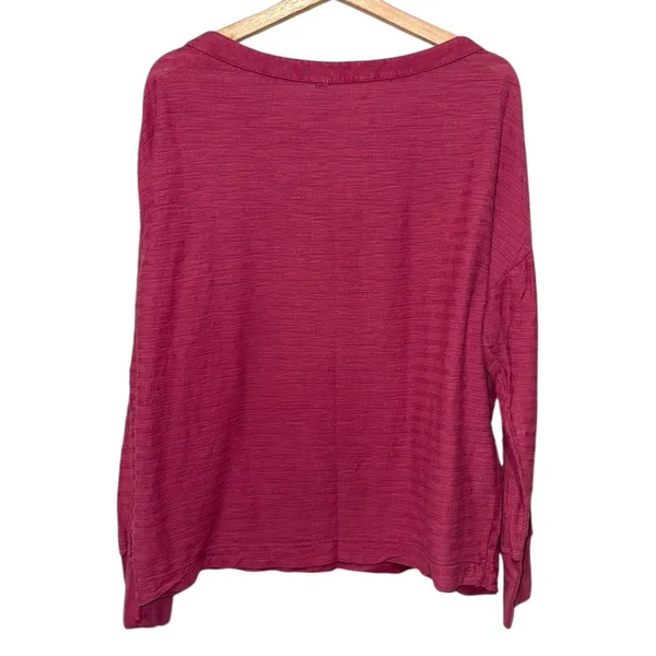 By Anthropologie‎ Top Women XL Dolman Sleeve Boat Neck Pink Textured Long Sleeve - Image 2