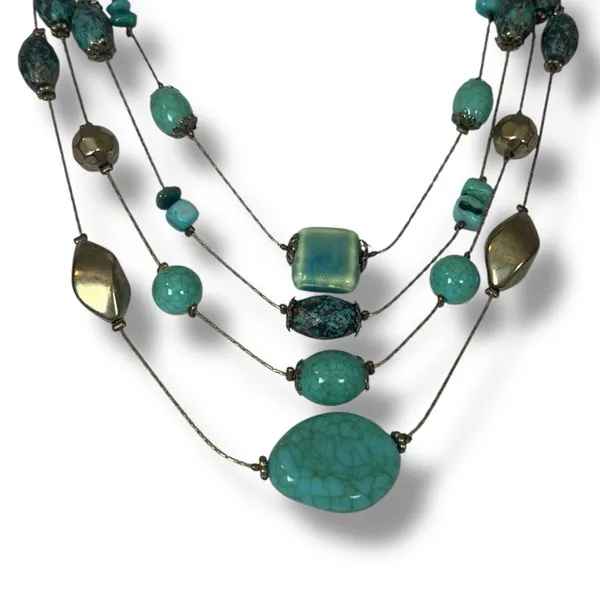 Chico’s Women’s Necklace Earrings Set Multi Strand Turquoise Gold 12” Length - Image 5