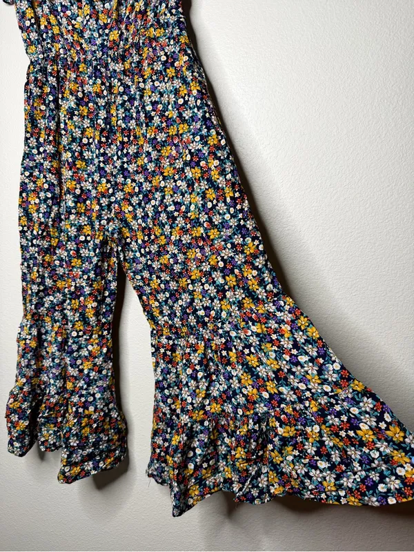 Umgee Women's Floral Boho Cropped Slip On Ruffle Jumpsuit 1X Strapless Vacay - Image 6