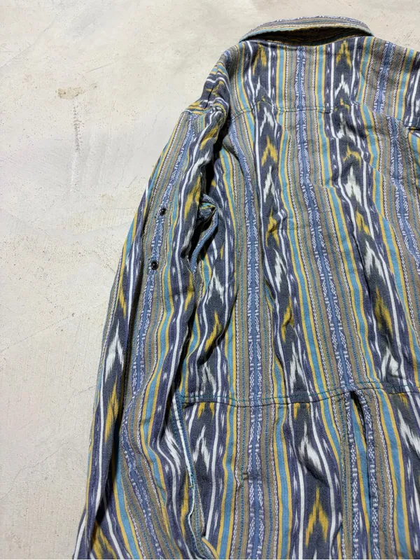 Ryan Michael Striped western Button-Up Shirt in Blue & Yellow medium - Image 8
