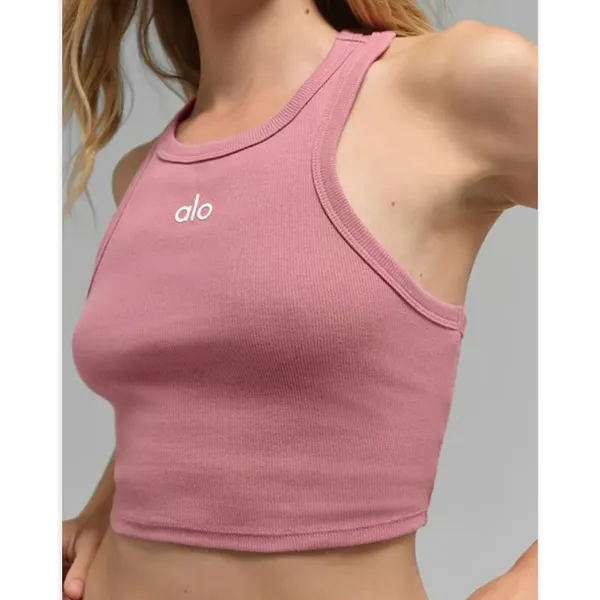 Alo Aspire Tank Top Ribbed Cropped Pink Wild Rose Small - Image 2