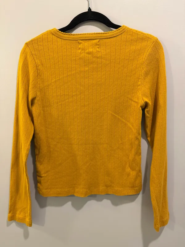 Printfresh Pointelle Long Sleeve Scalloped Collar Pajama Top Goldenrod - Image 5