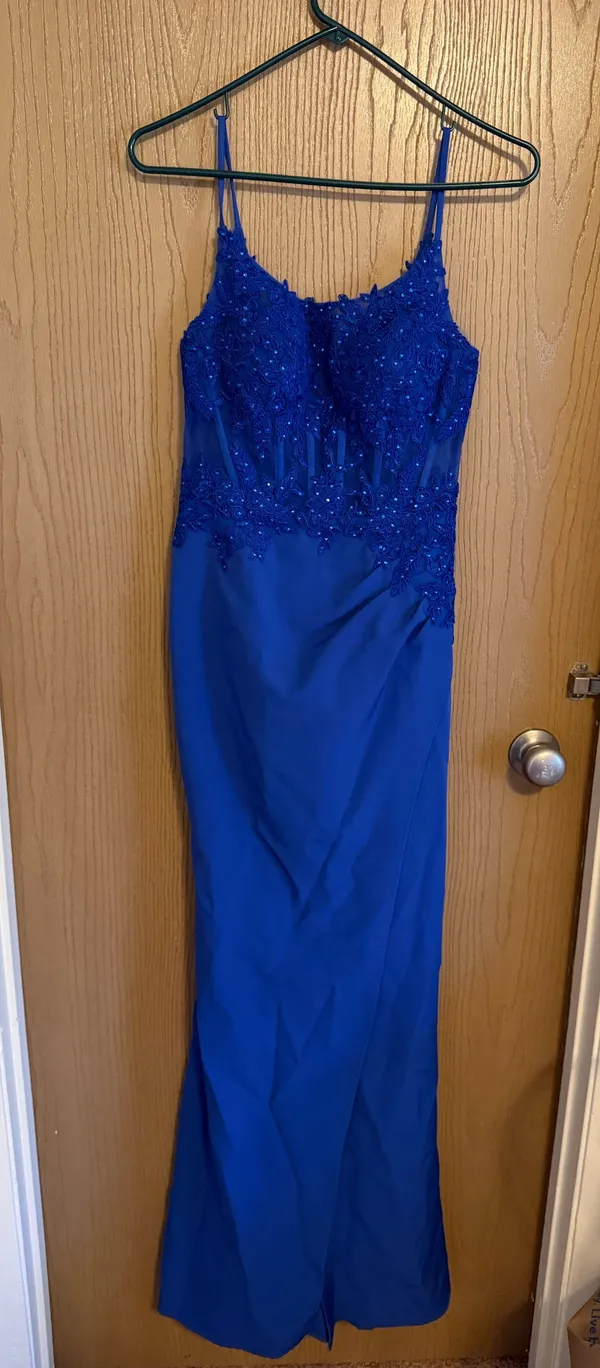 Long Blue Formal Dress David's Bridal - Image 3