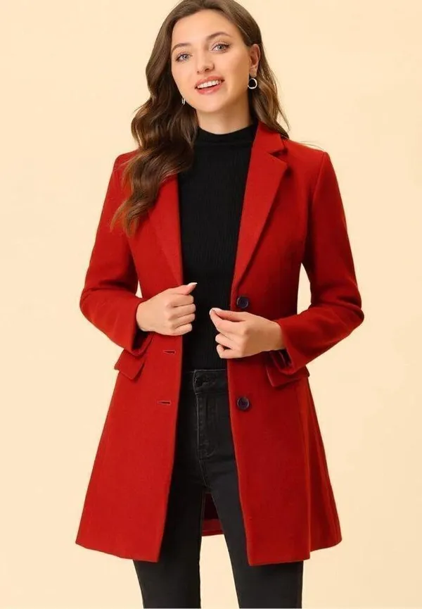 NEW Red Allegra K Notched Lapel Single Breasted Winter Coat S - Image 2