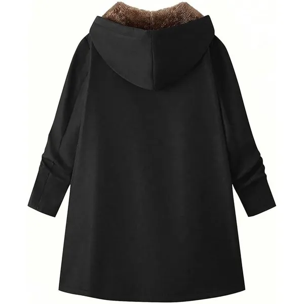 NWT ~ Long Black Thick Hoodie Style Coat Sherpa Fur Lined Jacket ~ Women's XL - Image 2