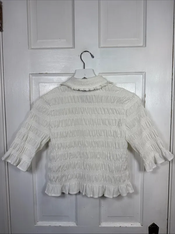 Anthropologie Maeve Smocked Button-Front Top in Ivory W2545 Sz XS - Image 11