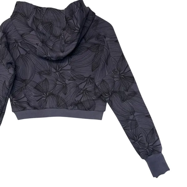 Buff Bunny Collection Cropped Zip Up Hoodie Charcoal Leaf Print Athleisure‎ M - Image 12