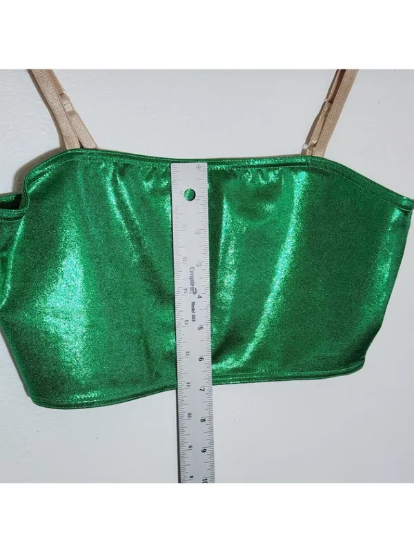 Designs for Dance Green Costume Set Cropped Tank Sequin Arm Covers Size Medium - Image 9