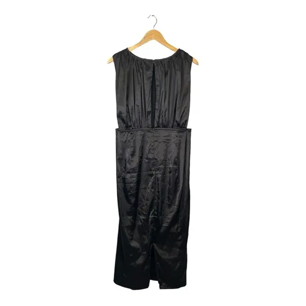 Lena Satin Midi Dress Womens Large Black‎ Open Back Sleeveless Cocktail Sleek - Image 9