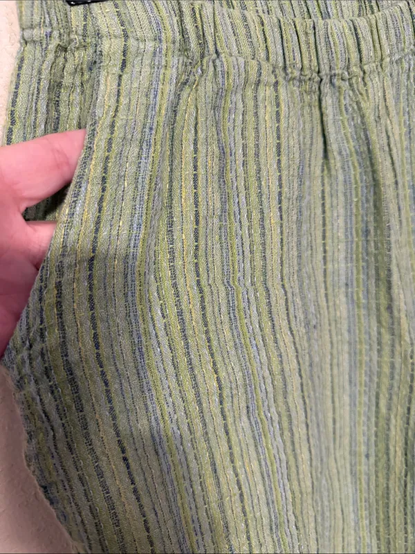 FLAX green linen striped pants Size Medium - Image 2
