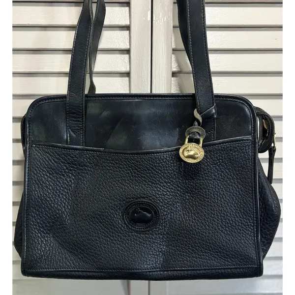 Dooney & Bourke Black Pebbled Satchel Top Double Handle Bag Zip Close Logo - Image 2