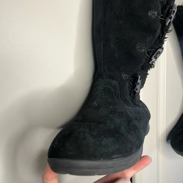 White Mountain Black leather Suede Faux Fur Lined Mongolian style Winter Boot - Image 5