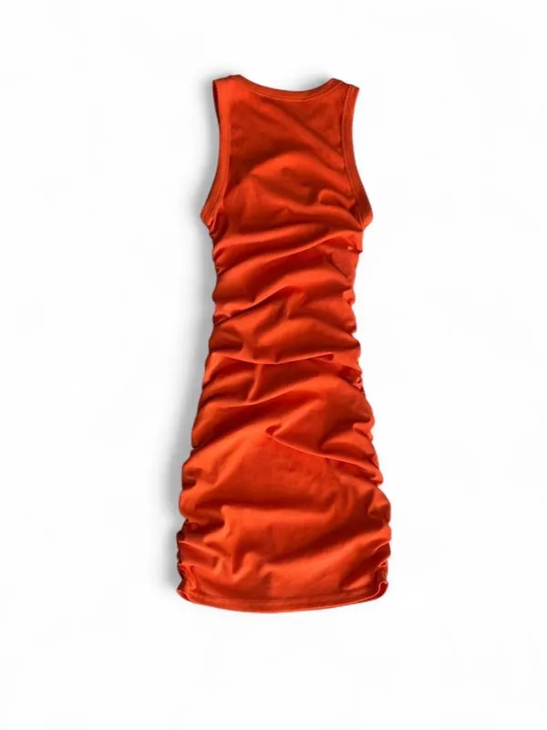Orange Ribbed Ruched Bodycon Tank Mini Dress XS NWOT - Image 3